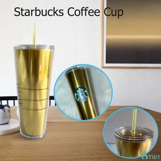 Starbucks New แก้วพลาสติก 2 ชั้น เปลี่ยนสี Cold Cups Plastic With Straw Plastic Cup 710m TH1