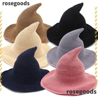 Rosegoods1 หมวกแม่มดฮาโลวีน หมวกอบอุ่น หมวกจุดยาว หมวกแม่มด ผ้าขนสัตว์ พับได้ ทันสมัย ออกแบบมายากล หมวกคอสเพลย์ตกแต่ง