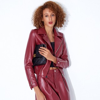 [New autumn] nuofeng 2023 autumn and winter new leather leather coat womens fashionable slimming short leather jacket motorcycle leather coat womens WQ09