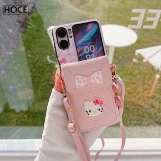 Hoce เคสโทรศัพท์มือถือหนัง PU ฝาพับ ลายแมว KT พร้อมช่องใส่บัตร สายคล้องยาว สีชมพู สําหรับ OPPO Find N2 Flip n2flip 5G