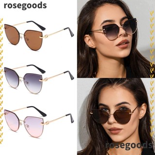 Rosegoods1 แว่นกันแดดแฟชั่น ทรงตาแมว ขนาดใหญ่ สีดํา ไล่โทนสี สไตล์เรโทร