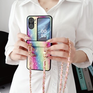 เคสป้องกันโทรศัพท์มือถือ แบบฝาพับ พร้อมสายคล้อง หรูหรา สําหรับ OPPO Find N2 Find N2Flip