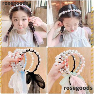 Rosegoods1 ที่คาดผม ผ้าชีฟอง ประดับโบว์ ไข่มุก หรูหรา สําหรับเด็กผู้หญิง 2 ชิ้น