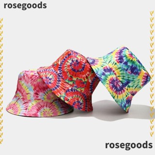 Rosegoods1 หมวกบักเก็ต พิมพ์ลาย พลิกกลับได้ หมวกกันแดด พับได้ กลางแจ้ง