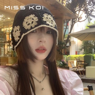 Misskoi [พร้อมส่ง] หมวกบักเก็ต ผ้าถัก ถักนิตติ้ง ลายดอกไม้ สไตล์เกาหลี สําหรับผู้หญิง