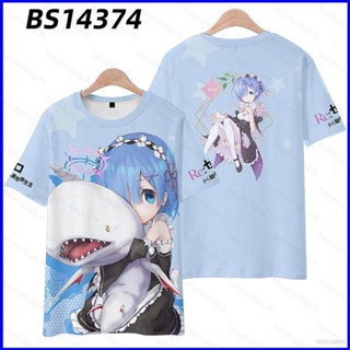 Bs1 Re:Zero เสื้อยืดแขนสั้นลําลอง พิมพ์ลายอนิเมะ Rem 3D พลัสไซซ์ แฟชั่น สําหรับทุกเพศ SB1