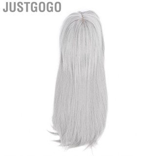 Justgogo Long Hair Wig Beautiful Cosplay Gray For Party