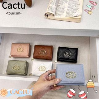 Cactu กระเป๋าสตางค์ ใบสั้น หนัง PU แต่งซิป พร้อมห่วงโซ่คู่ ขนาดเล็ก แฟชั่นสําหรับสตรี นักเรียน