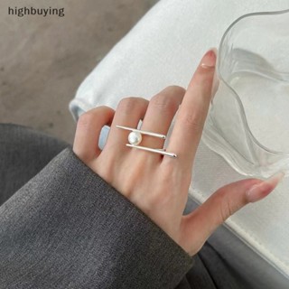 [highbuying] แหวนนิ้วมือ ประดับมุก สีเงิน ปรับได้ แฮนด์เมด สไตล์วินเทจ เครื่องประดับ สําหรับผู้หญิง ปาร์ตี้วันเกิด ของขวัญใหม่ พร้อมส่ง