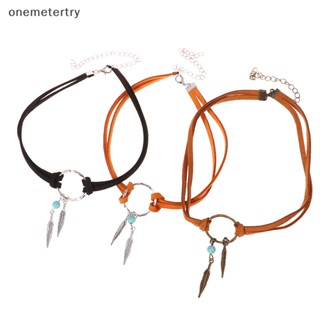 Onem สร้อยคอโชคเกอร์ ประดับลูกปัดขนนก สไตล์โบฮีเมียน สีน้ําตาล เครื่องประดับแฟชั่นสตรี