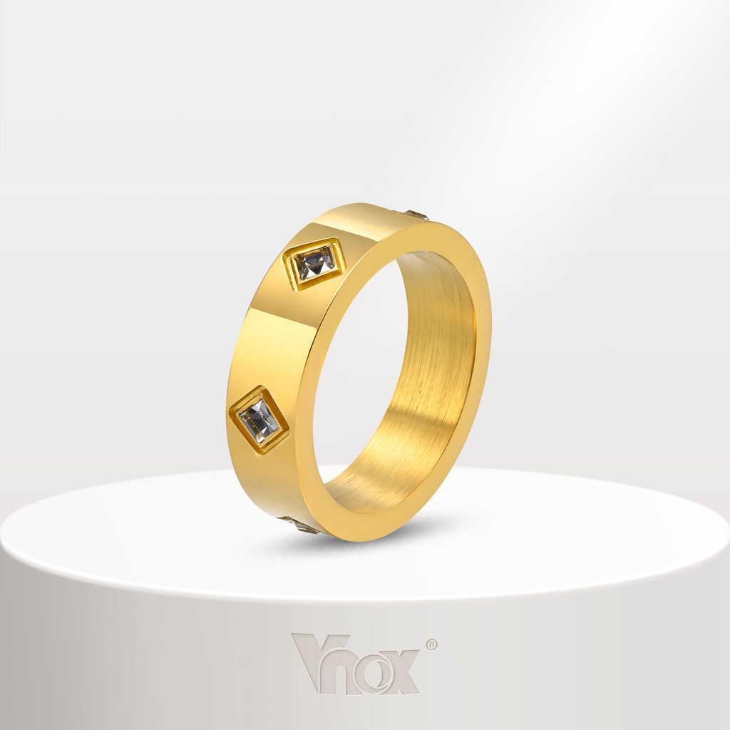 Vnox แหวนสเตนเลส ชุบทอง 18K 5.5 มม. ประดับเพทาย เครื่องประดับ สําหรับผู้หญิง งานแต่งงาน ของขวัญวันเกิด