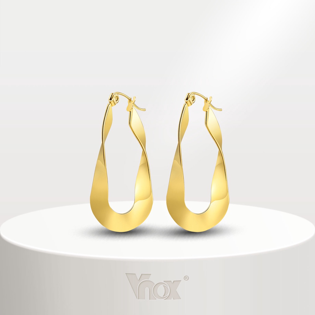Vnox Mobius ต่างหูห่วงบิด ทอง 18K เครื่องประดับ สําหรับผู้หญิง