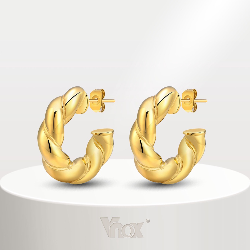 Vnox ต่างหูห่วง รูปตัว C สีทอง 18K สําหรับผู้หญิง