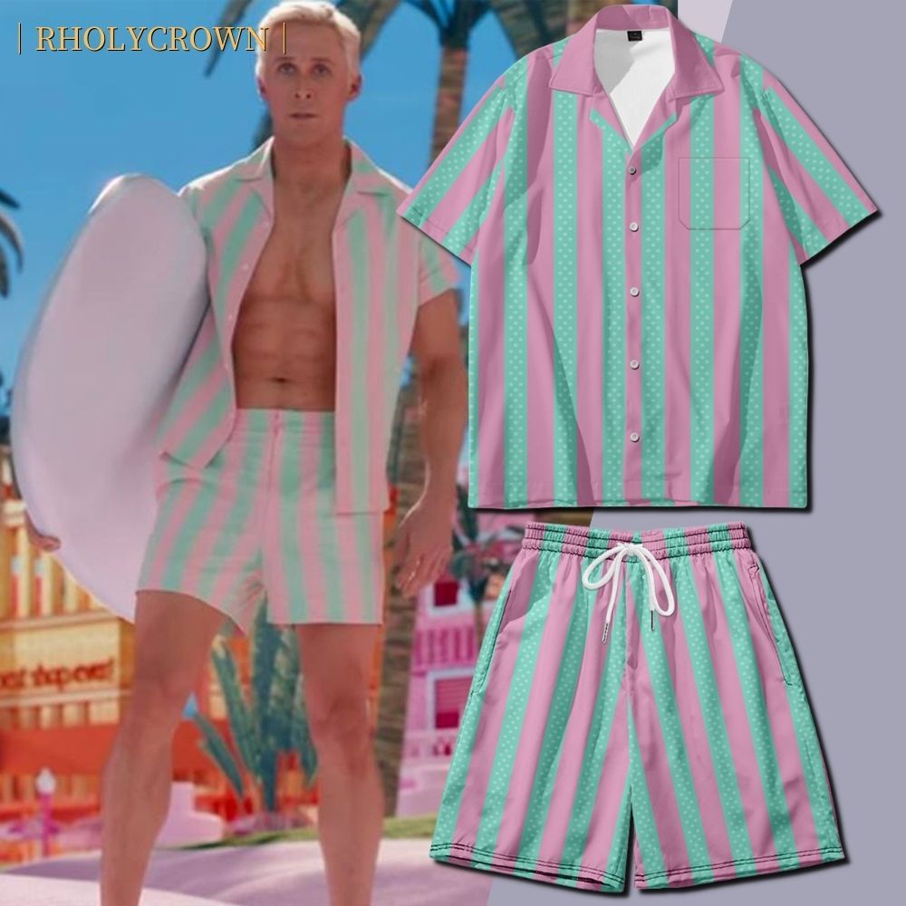 I am Kenough Ken Ryan Gosling Barbie ชุดคอสเพลย์ เสื้อฮาวาย กางเกงขาสั้น กางเกงบาร์บี้ เครื่องแต่งกาย สําหรับผู้ใหญ่