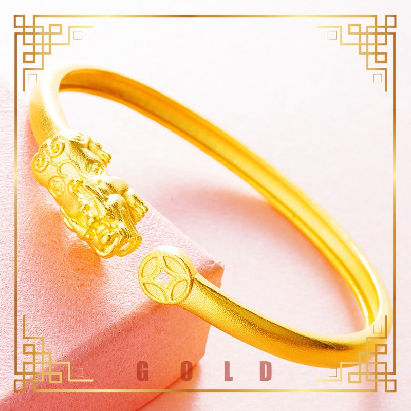 [Lucky K Gold] สร้อยข้อมือปลายเปิดเงิน 24K Au999 Frosted Gold Accessories