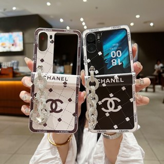 เคสโทรศัพท์มือถือ PC แบบแข็ง ป้องกันกระแทก พร้อมสายโซ่คล้อง สําหรับ Oppo Find N2 Flip Case 3in1