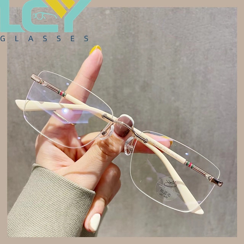 [-0°~-500°] แว่นตาสายตาสั้น ไร้ขอบ เบาพิเศษ สไตล์ย้อนยุค ป้องกันแสงสีฟ้า สําหรับผู้ชาย และผู้หญิง - รูปที่ 2