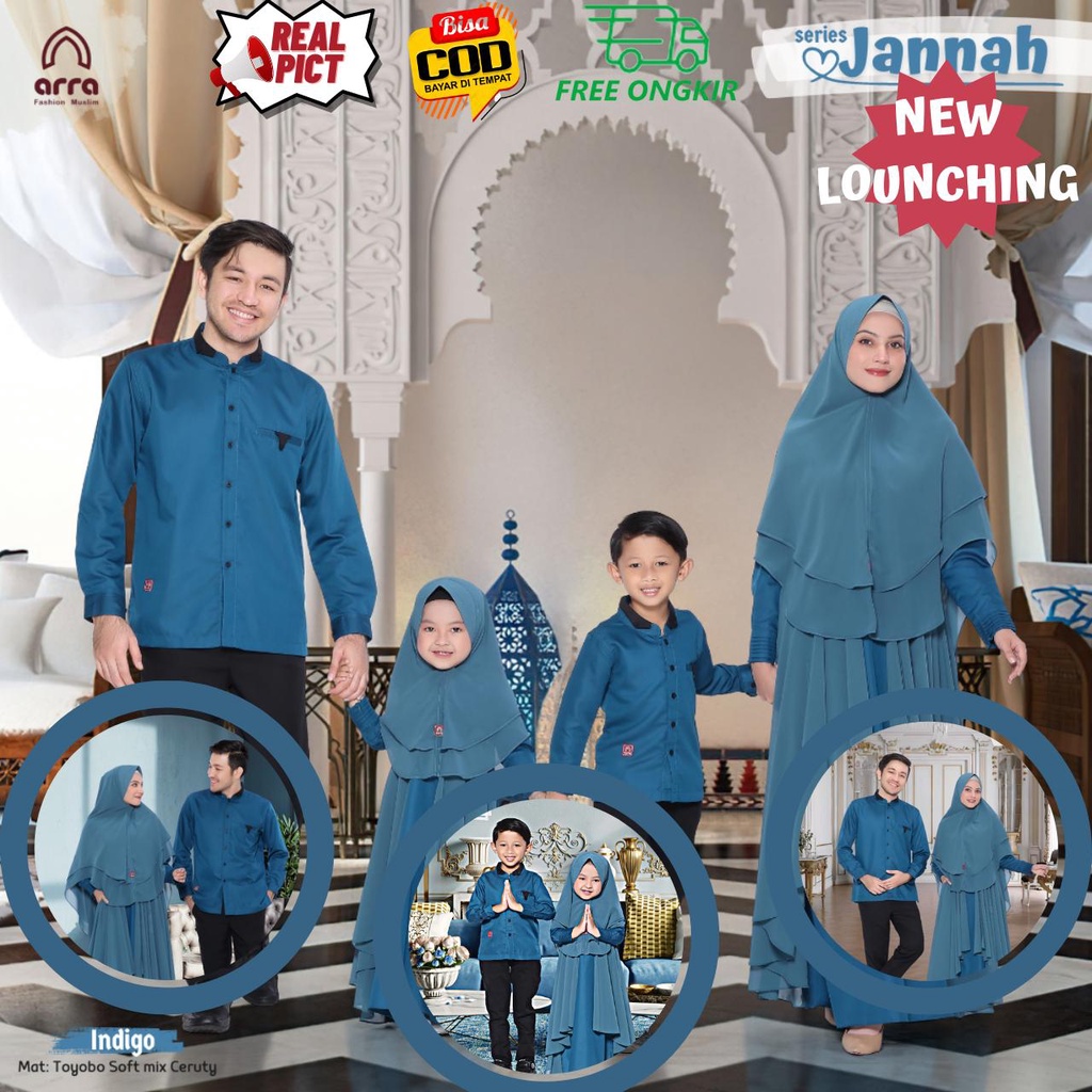 Family Srimbit 2026 Eid Jannah Indigo Family เสื้อผ้าคู่ Eid 2026