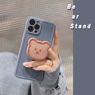 เคสโทรศัพท์มือถือ ซิลิโคนนิ่ม แบบป้องกัน ลายหมี พร้อมขาตั้ง สําหรับ Iphone 13 14 13 12 13promax Xs 11