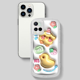 เคสโทรศัพท์มือถือ ซิลิโคน กันกระแทก ลายเป็ด สตรอเบอร์รี่น่ารัก 3D สําหรับ Vivo Y21A Y21E Y21T Y21S Y21 2021 Y33S Y33T Y21G V2111 V2110 V2109 V2135 V2140