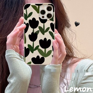 [Lemon] เคสโทรศัพท์มือถือ แบบนิ่ม ลายดอกทิวลิป สีกากี มันวาว ระดับไฮเอนด์ สําหรับ 14pro/14promax/13/13pro/13promax/11/12/12pro/12promax/XR/XSMAX/7P/8P/MINI