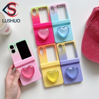 Lushuo เคสโทรศัพท์มือถือ ฝาพับ ลายหัวใจ 3D ไล่โทนสี สีแคนดี้ สําหรับ OPPO Find N2 findn2