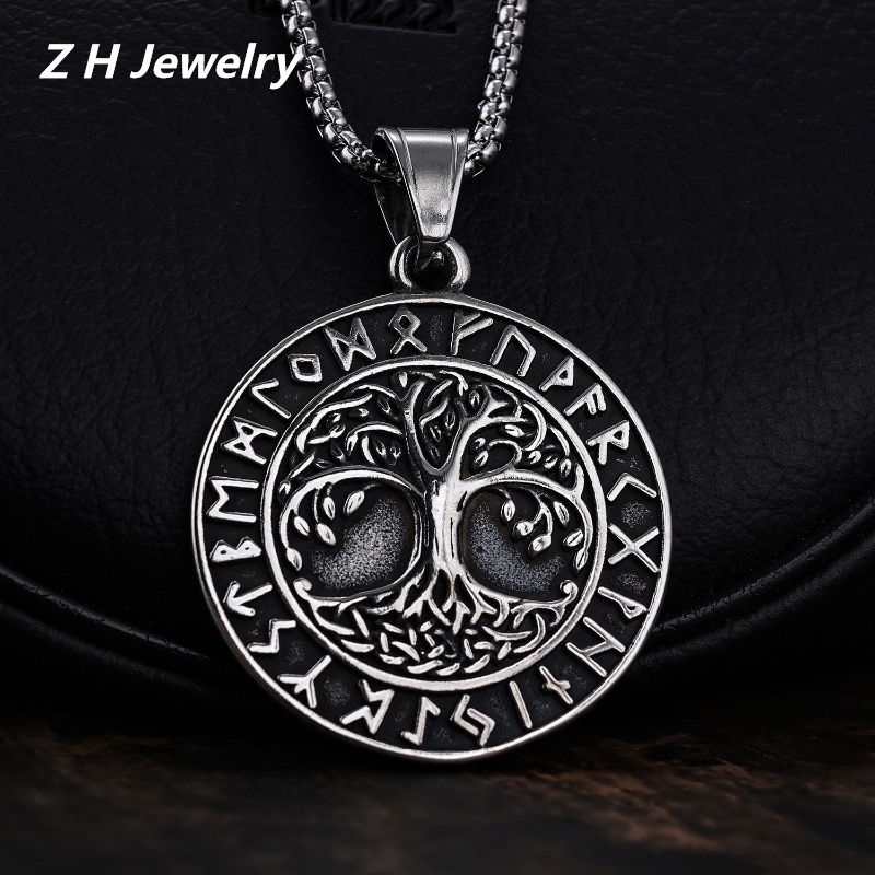 [Z H Jewelry] วินเทจ นอร์ดิก ไวกิ้ง ต้นไม้แห่งชีวิต ฮิปฮอป จี้ ผู้ชายและผู้หญิง แฟชั่น สเตนเลส สร้อยคอ พังก์ ปาร์ตี้ ร็อค เครื่องประดับ อุปกรณ์