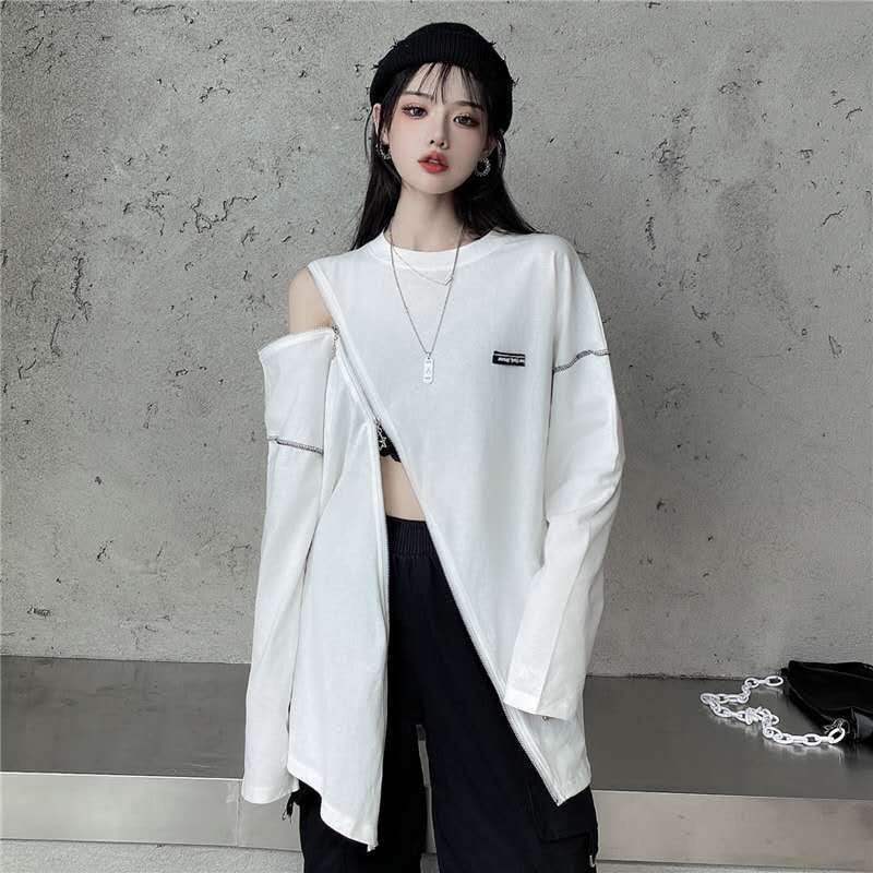 เสื้อยืดแขนยาว ทรงหลวม สไตล์เกาหลี เฮปเบิร์น เหมาะกับฤดูใบไม้ร่วง สําหรับผู้หญิง และนักเรียน