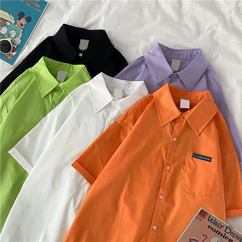 Shine เสื้อเชิ้ตแขนสั้นลําลอง ทรงหลวม สีขาว สไตล์เกาหลี ฮ่องกง เข้ากับทุกการแต่งกาย แฟชั่นฤดูร้อน สําหรับผู้หญิง และนักเรียน