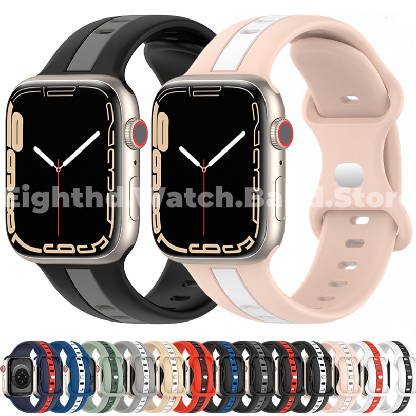 สายนาฬิกาข้อมือซิลิโคน สองสี อุปกรณ์เสริม สําหรับ Apple Watch Ultra 2 Ultra Series 9 8 7 6 SE 5 4 3 2 1 ขนาด 49 มม. 41 มม. 45 มม. 44 มม. 42 มม. 40 มม. 38 มม.