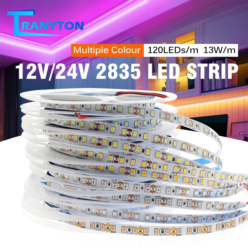แถบไฟ LED 2835 DC 12V/24V หลายสี ตกแต่งปีใหม่ เปลี่ยนฟรี ยาว 5M/10M