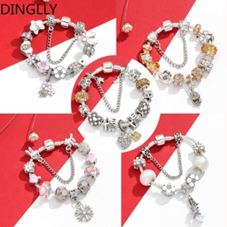 Dinglly สีทอง ลูกปัด หัวใจ เสน่ห์ สร้อยข้อมือ สําหรับผู้หญิง DIY สีเงิน เด็กผู้ชาย เด็กผู้หญิง ลูกปัด สร้อยข้อมือ