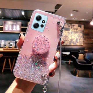 เคสโทรศัพท์มือถือนิ่ม ลายท้องฟ้ากลางคืน พร้อมสายคล้องคอยาว และขาตั้ง หรูหรา สําหรับ Redmi Note 12 4G 5G 12PRO 12PRO+ 12S