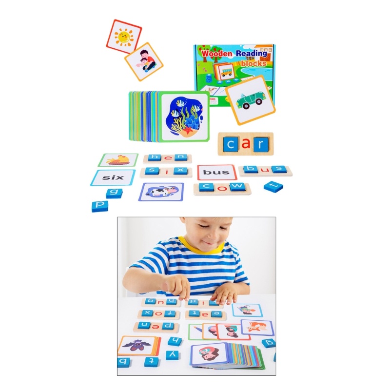 Youn Reading Block Consonant Vowel Spelling Game แฟลชการ์ด Montessori