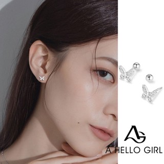 A HELLO GIRL ต่างหูสตั๊ด รูปโบว์กลวง ขนาดเล็ก เครื่องประดับแฟชั่น สําหรับเด็กผู้หญิง