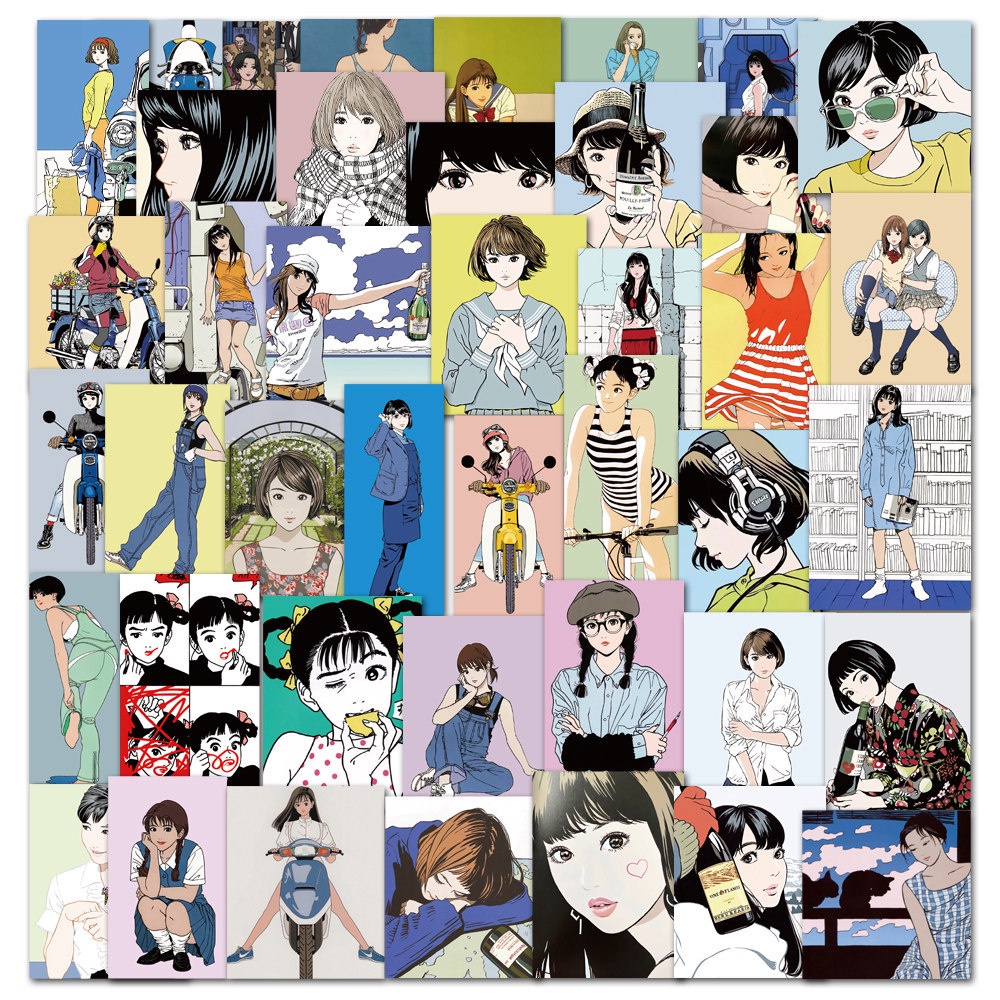 สติกเกอร์ PVC กันน้ํา ลายการ์ตูนอนิเมะ Eguchi Hisashi's Japan สําหรับเด็กผู้หญิง มี 50 ชิ้น