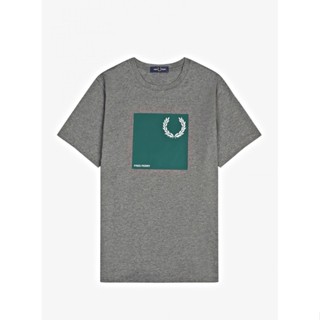 เสื้อยืดครอปเสื้อยืดพิมพ์ลายแฟชั่นFred Perry Laurel Wreath T-Shirt in Grey S-5XL