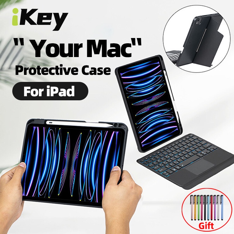 iKey Magnetic Split Detachable Wireless Bluetooth LED Backlit Backlight Touchpad Keyboard Leather Case Compatible For iPad Pro 11 12.9 Mini 6 Air 4 Air 5 10th gen 10.9 9th 8th 7th gen 10.2 Air 3 10.5 inch With Pencil Slot Holder Vertical Protection Cover