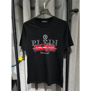 Phil1pp PLE1N ใหม่ เสื้อยืดแขนสั้น ผ้าฝ้าย พิมพ์ลายโลโก้โมโนแกรม สําหรับผู้ชาย S-4XL