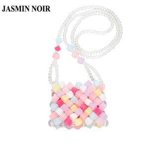 Jasmin NOIR กระเป๋าสะพายไหล่ สะพายข้าง ประดับลูกปัดหยกสาน ทรงสี่เหลี่ยม ขนาดเล็ก น่ารัก สําหรับผู้หญิง