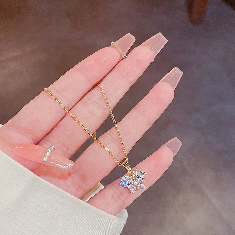 🌙ส่งไวใน3วัน🌙เครื่องประดับ ประดับเพชร โบว์ สร้อยคอรูปผีเสื้อ ปรับได้ ของขวัญสําหรับผู้หญิง สไตล์เกาหลี N151