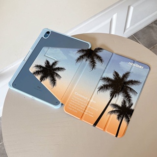 เคสหนังอะคริลิคแข็ง ลายต้นมะพร้าว พับได้สามทบ สําหรับ IPad Mini6 IPad 5 6 7 8 9 10 Air Air1 Air2 Air4 Air5 10.9 นิ้ว Pro11 2018 2020 2021 2022