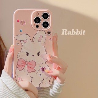 เคสโทรศัพท์มือถือ แบบแข็ง ปิดด้านหลัง ลายกระต่ายน่ารัก ประดับเพชร สีชมพู สําหรับ Iphone 11 12 13 14 Pro MAX