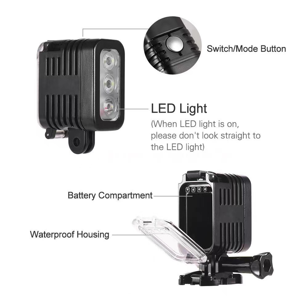 Skyeyes ไฟ LED กันน้ํา 45 ม. สําหรับกล้องแอคชั่น SJCAM DJI Action 2 3 Insta360 ONE R RS GoPro และอื่น ๆ