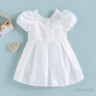 Babygarden- ชุดเดรสเจ้าหญิง คอกลม แขนสั้น จับจีบ สีขาว แฟชั่นฤดูร้อน สําหรับเด็กผู้หญิง อายุ 6 เดือน - 3 ปี ปาร์ตี้วันเกิด