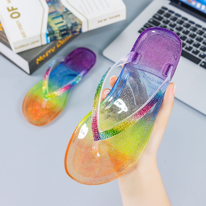 เวอร์ชั่นเกาหลี Flip-Flops ฤดูร้อน Fairy สวมใส่ด้านนอกแฟชั่น All-Match Influencer คริสตัลรองเท้าแตะโปร่งใส Fe