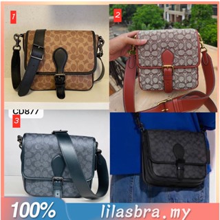 Coach CD877 CC098 Frankie กระเป๋าสะพายข้างผู้ชาย ปิดฝาพับ ลายคลาสสิค ความจุสูง การเดินทางทุกวัน ปิดแม่เหล็ก 877 098