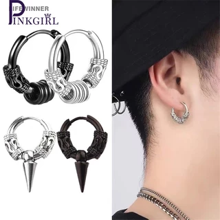 เครื่องประดับ ต่างหูสตั๊ด สเตนเลส ทรงกลม ลายมังกร สไตล์พังก์ร็อค ฮิปฮอป สําหรับผู้ชาย