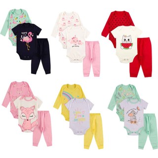 Kit Body roupa De Bebe 15 Peças Body Manga Longa e Curta e Calça Algodão  Menina