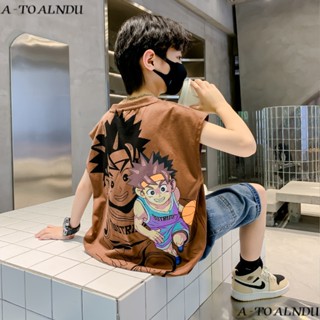 ใหม่ เสื้อยืดลําลอง แขนกุด ระบายอากาศ ใส่สบาย ลายการ์ตูน เรียบง่าย แฟชั่นฤดูร้อน สไตล์เกาหลี สําหรับเด็กผู้ชาย 2023 N2LF 2023